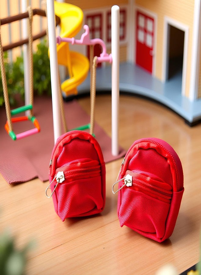 Wentoenapp 2Pcs Red Mini Doll Backpack School Bag Model Dollhouse School Accessory for 1/6 Scale Dollhouse Décor, Simulation Mini School Bag Model, Dollhouse Accessories - Image 3
